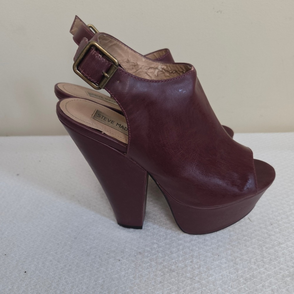 Steve Madden Gabby Dark Brown Platform Slingback Peep Toe Mules Heels Womens 7M